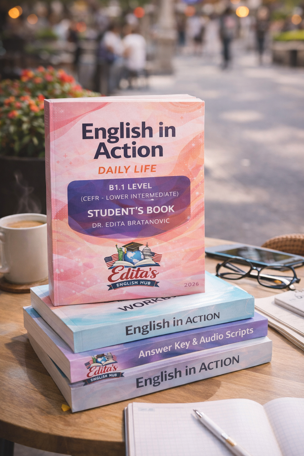 English in Action: Daily Life books shown as a learning material set